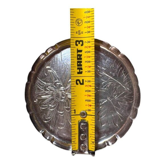 Antique Pair K Hattori Pure Silver Japan Floral Engraved Coasters 3" Lot 2 58g - Picture 4 of 6